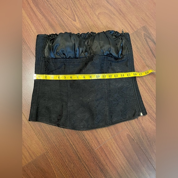 Black ruffle side zip Corset Sz L brocade fabric goth Halloween - Picture 6 of 10